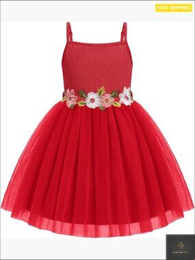 Tulle Tutu Dress Spaghetti Strap Party Elegant Flower Girl Adjustable Belt